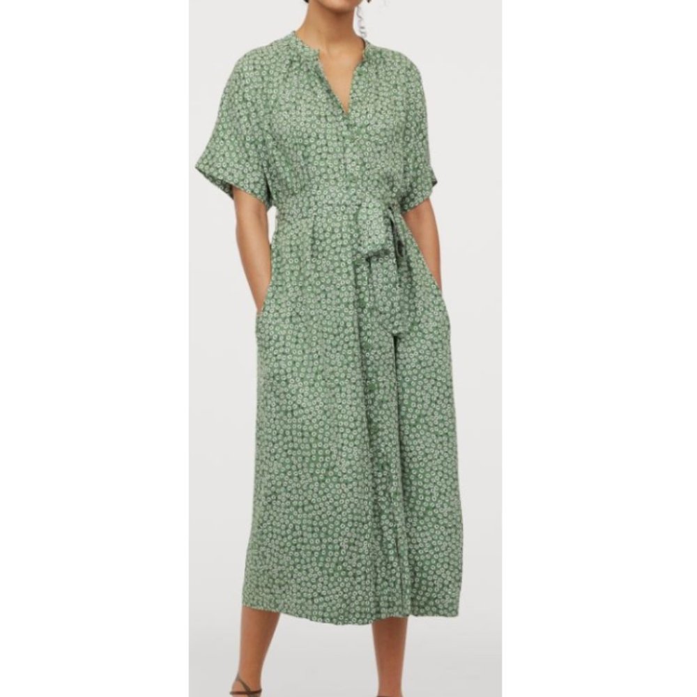 H&M | Tie Belt Dress - Green floral (Size XXL)